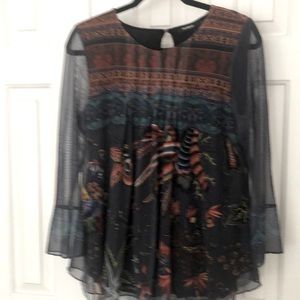 Desigual multicolored top with sheer sleeves